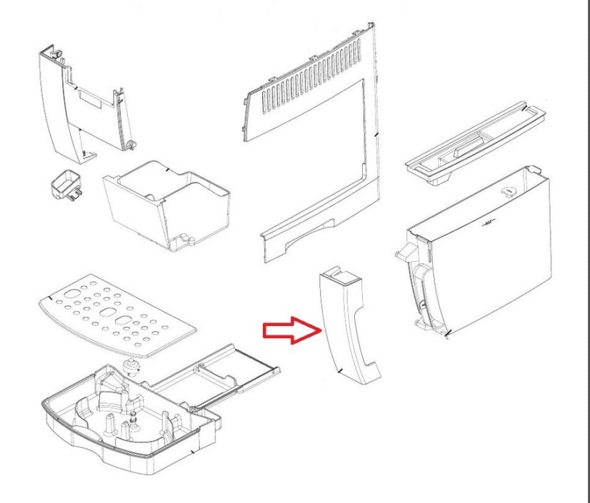 Přední kryt nádrže na vodu černý DeLonghi ECAM Magnifica S, Intensa