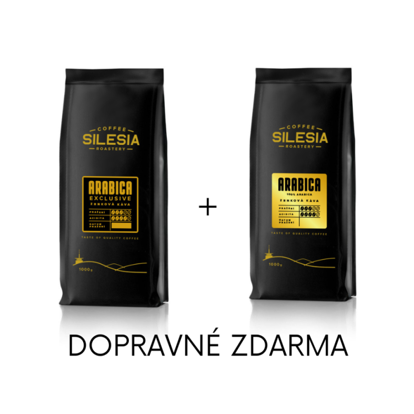 Silesia 1 kg + 1 kg (dopravné zdarma) - První kafe: ARABICA 100%, Druhé kafe: EXCLUSIVE BLEND 100% Arabika