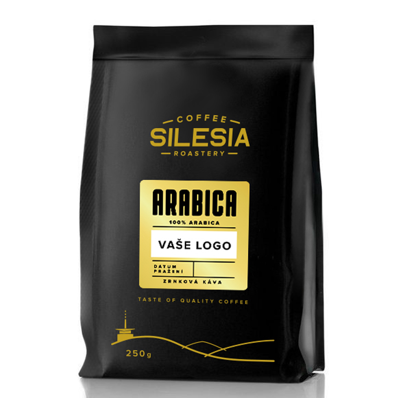 ARABICA 100% - zrnková káva 250 g v sáčku s etiketou firmy
