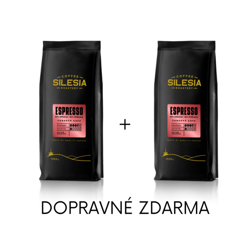 Silesia 1 kg + 1 kg (dopravné zdarma) - První kafe: ESPRESSO 50% Arabica 50% Robusta, Druhé kafe: ESPRESSO 50% Arabica 50% Robusta