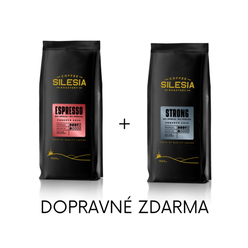 Silesia 1 kg + 1 kg (dopravné zdarma) - První kafe: STRONG 40% Arabika 60% Robusta, Druhé kafe: ESPRESSO 50% Arabica 50% Robusta