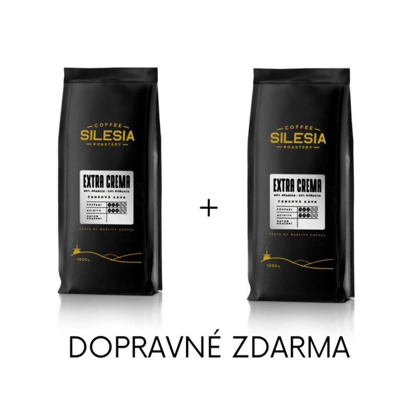Silesia 1 kg + 1 kg (dopravné zdarma) - První kafe: EXTRA CREMA 80% Arabica 20% Robusta, Druhé kafe: EXTRA CREMA 80% Arabica 20% Robusta