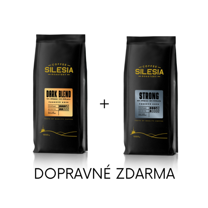 Silesia 1 kg + 1 kg (dopravné zdarma) - První kafe: STRONG 40% Arabika 60% Robusta, Druhé kafe:  DARK BLEND 70% Arabika 30% Robusta